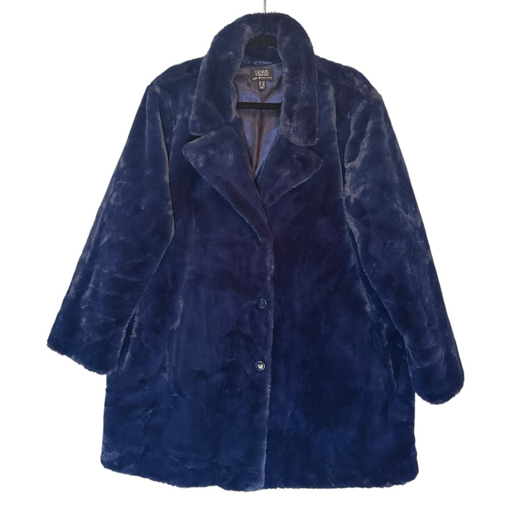 Dennis Basso Plus Size Coat‎ Relaxed Fit Fur Shawl Collar Rich Teal Blue 2X